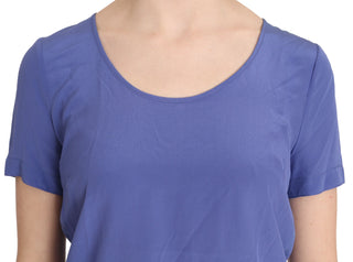 Blusa casual de seda morada con mangas cortas