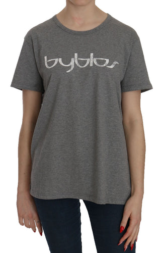 Cotton Grey Short Sleeve Round Neck Top T-shirt Blouse