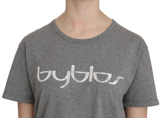 Cotton Grey Short Sleeve Round Neck Top T-shirt Blouse