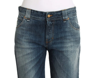 Jeans de algodón elástico lavado azul de corte relajado