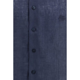 Camisa de vestir de lino azul