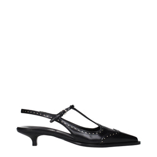 Black Leather Mid Heel Pumps