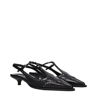 Black Leather Mid Heel Pumps