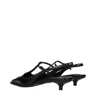 Black Leather Mid Heel Pumps