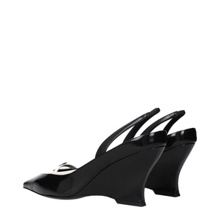 Black Leather Wedge Sandals
