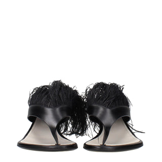Black Leather Flip-Flop Sandals