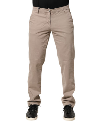 Beige Hose aus Baumwoll-Stretch, gerade, mittlere Leibhöhe
