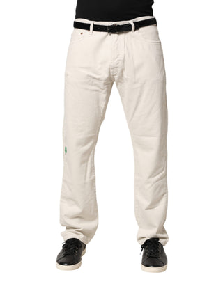 Weiße Baumwoll-Straight-Mid-Waist-Denim-Herrenjeans