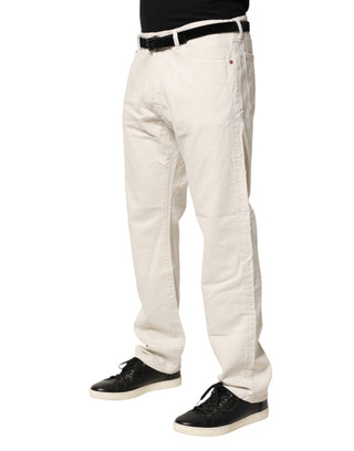 Weiße Baumwoll-Straight-Mid-Waist-Denim-Herrenjeans