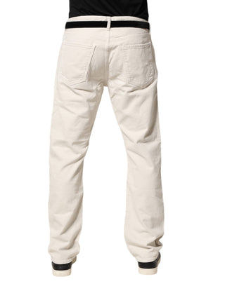Weiße Baumwoll-Straight-Mid-Waist-Denim-Herrenjeans