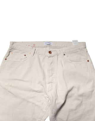 Weiße Baumwoll-Straight-Mid-Waist-Denim-Herrenjeans