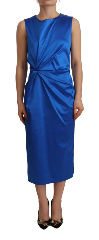 Vestido midi sin mangas azul real de acetato con cuello redondo tipo tubo