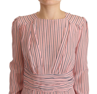 Pink Stripes Long Sleeves Sheath Midi Dress