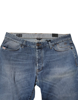Blue Washed Mid Waist Straight Men Denim Trouser Jeans