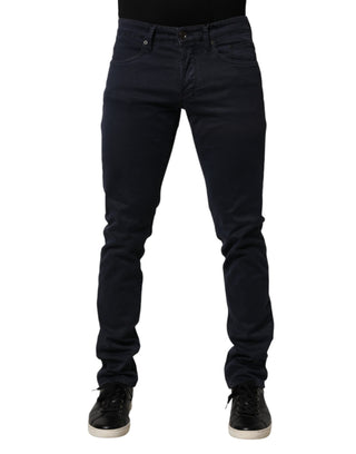 Pantalones vaqueros ajustados de mezclilla de algodón negro de cintura media para hombre