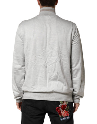 Light Gray Cotton Zipped Cardigan Sweater
