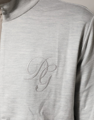 Light Gray Cotton Zipped Cardigan Sweater