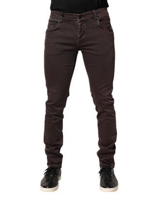 Braune Baumwoll-Mid-Waist-Skinny-Jeans für Herren