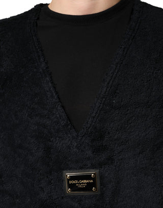 Sudadera de algodón negra con cuello en V para hombre