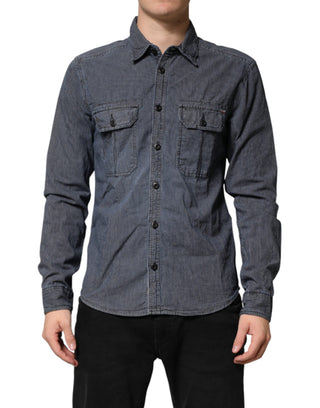 Camisa vaquera azul y blanca para hombre con botones y mangas largas
