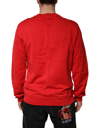 Sudadera de algodón roja con logo y cuello redondo