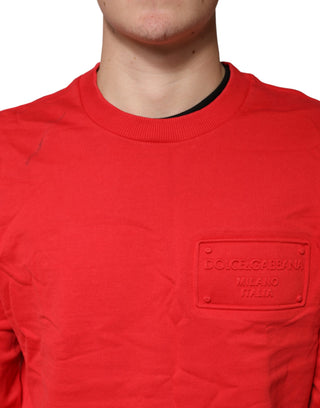Sudadera de algodón roja con logo y cuello redondo