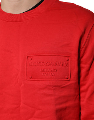 Sudadera de algodón roja con logo y cuello redondo