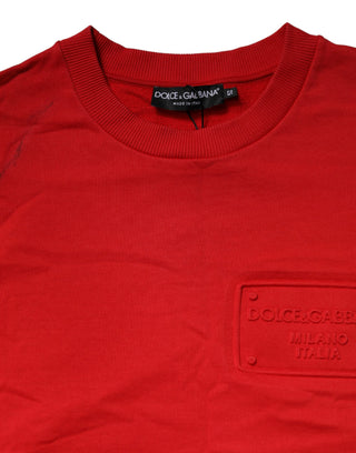 Sudadera de algodón roja con logo y cuello redondo