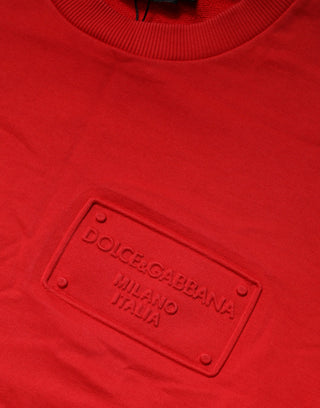 Sudadera de algodón roja con logo y cuello redondo