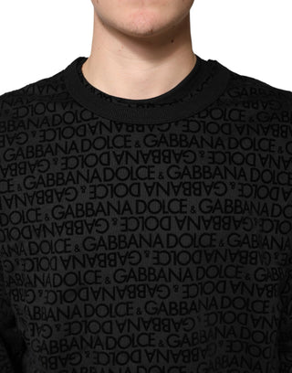 Schwarzer Monogramm Rundhals-Pullover