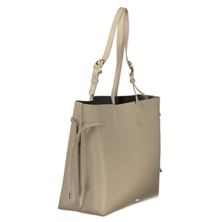 Bolso de mano de cuero beige para mujer
