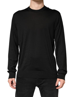 Suéter negro de seda para hombre con cuello redondo