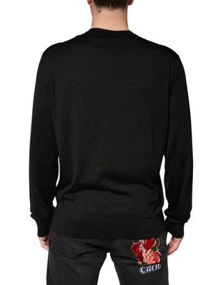 Suéter negro de seda para hombre con cuello redondo