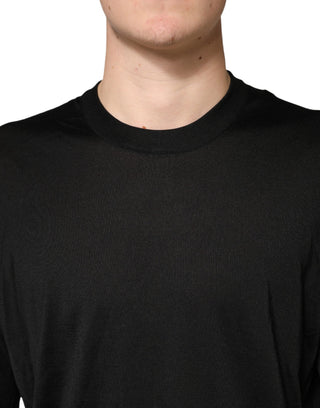 Suéter negro de seda para hombre con cuello redondo