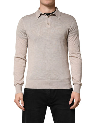 Suéter de polo con cuello de cachemira beige