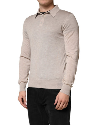 Suéter de polo con cuello de cachemira beige