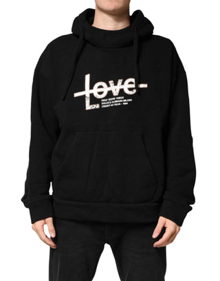Schwarzes „LOVE“ Baumwoll-Kapuzen-Sweatshirt