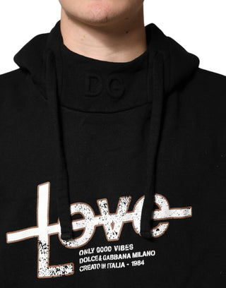 Schwarzes „LOVE“ Baumwoll-Kapuzen-Sweatshirt