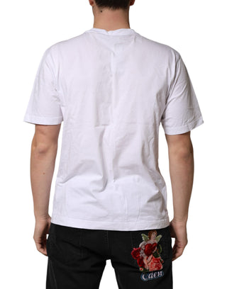 Camiseta blanca de algodón para hombre con cuello redondo y gráfico