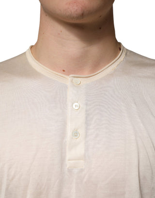 Henley-T-Shirt für Herren aus écrufarbener Baumwollmischung