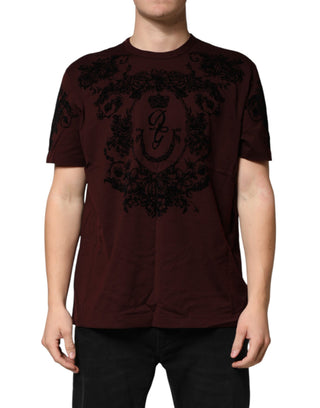 Bordeauxrotes DG Crown Floral Rundhals-T-Shirt für Herren