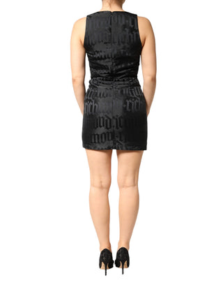 Vestido negro de dos piezas sin mangas con escote en V profundo y jacquard