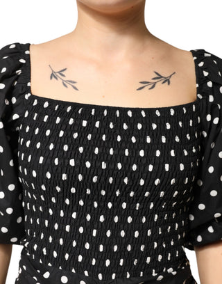 Black White Polka Dot Short Sleeves Mini Dress