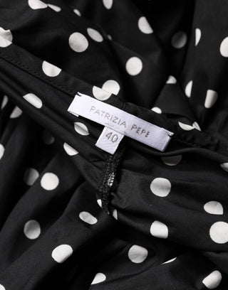 Black White Polka Dot Short Sleeves Mini Dress