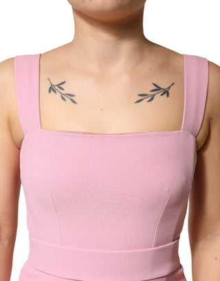 Pink Viscose Sleeveless Sheath Midi Dress