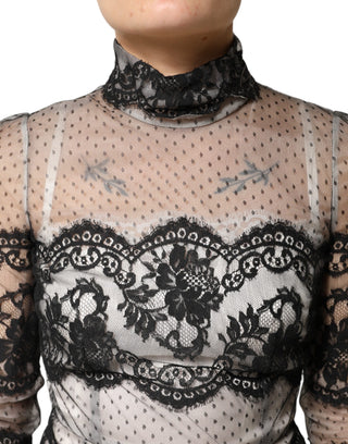 Vestido maxi negro y blanco de mezcla de seda con encaje y corte ajustado
