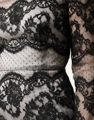 Vestido maxi negro y blanco de mezcla de seda con encaje y corte ajustado