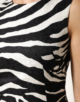 Vestido sin mangas negro y blanco con estampado de cebra y corte en línea A