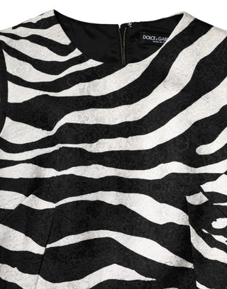 Vestido sin mangas negro y blanco con estampado de cebra y corte en línea A