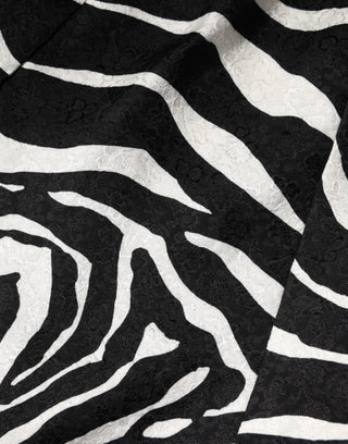 Vestido sin mangas negro y blanco con estampado de cebra y corte en línea A